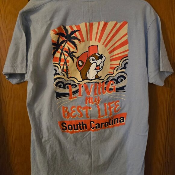 Buc-ee's Adult Large blue tee 100% Cotton South Carolina Living my best life - Picture 4 of 6